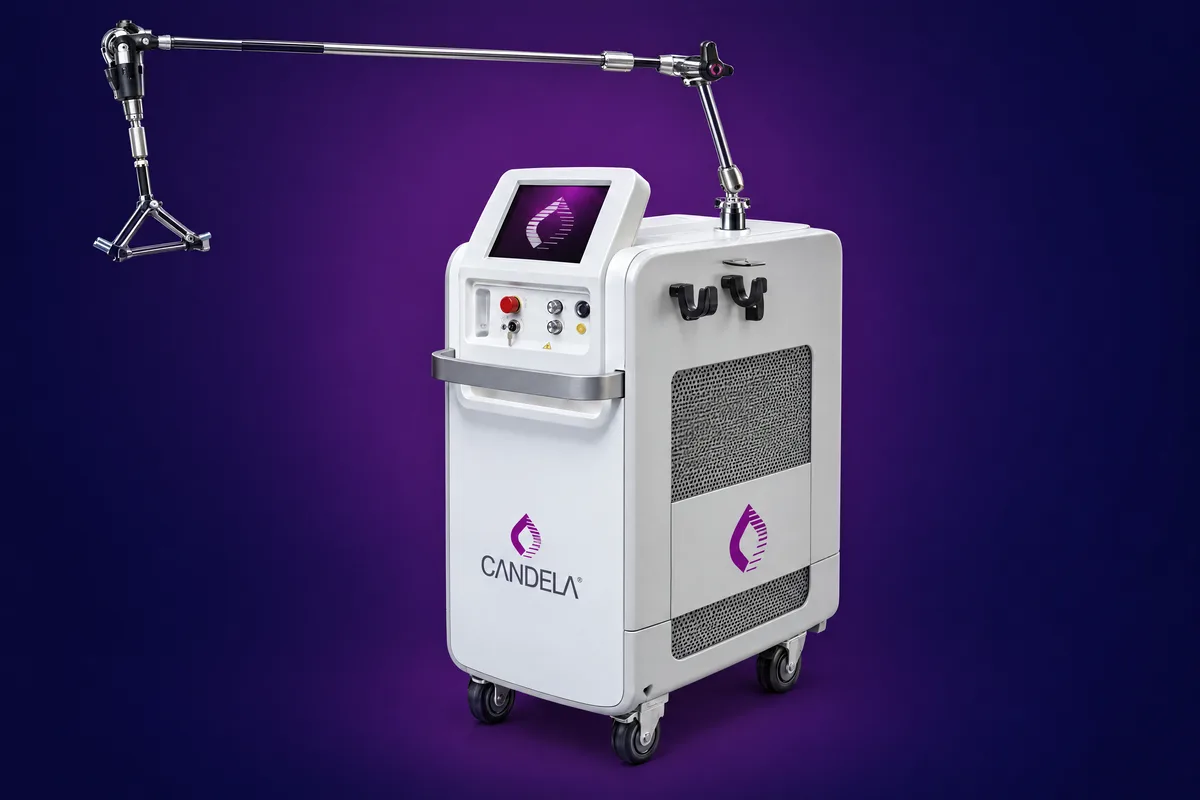 The Candela GentleMax Pro Plus, shown against a deep purple backdrop.